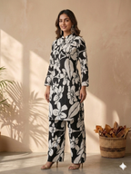 Inaayalina Black Floral Printed Cotton Co-ord Set