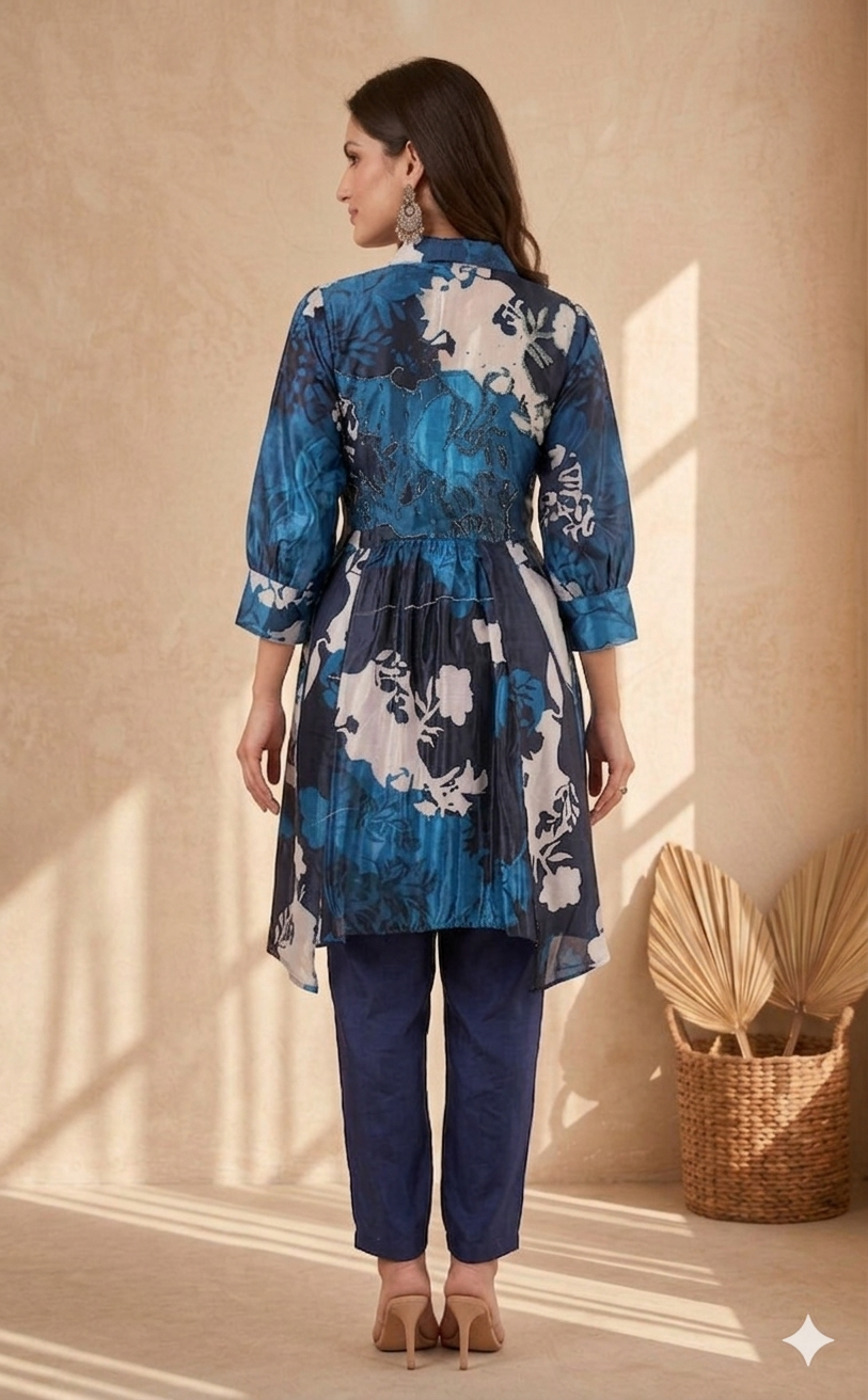 Inaayalina Navy Blue Floral Printed Co-ord Set