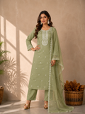 Inaayalina Pista Green Roman Silk Kurta Set with Organza Dupatta
