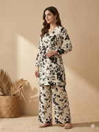 Inaayalina Black & White Floral Printed Cotton Co-ord Set