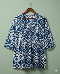 Inaayalina Blue Printed Dori Neck Short Kurti