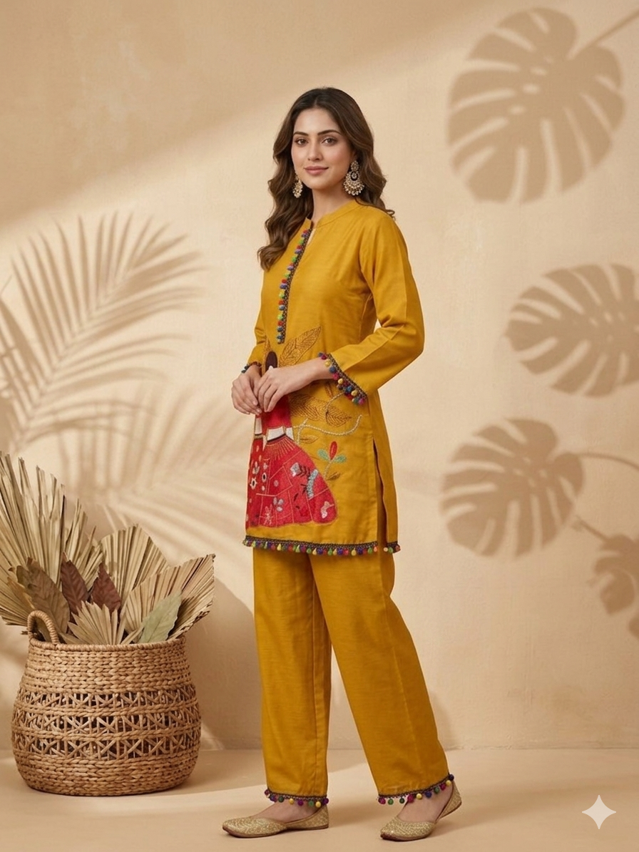 Inaayalina Mustard Yellow Designer Embroidery Co-ord Set