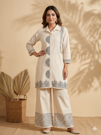 Inaayalina Cream Khadi Cotton Printed Co-ord Set