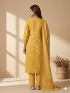 Yellow Jaipuri Printed Pure Cotton Kurta Set with Dupatta