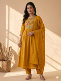Inaayalina Mustard Yellow Floral Embroidery Anarkali Set