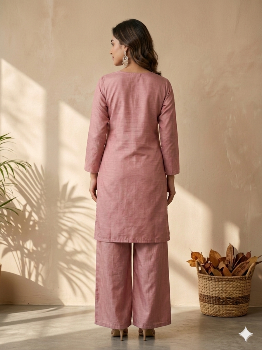 Inaayalina Dusty Pink Embroidered Co-ord Set