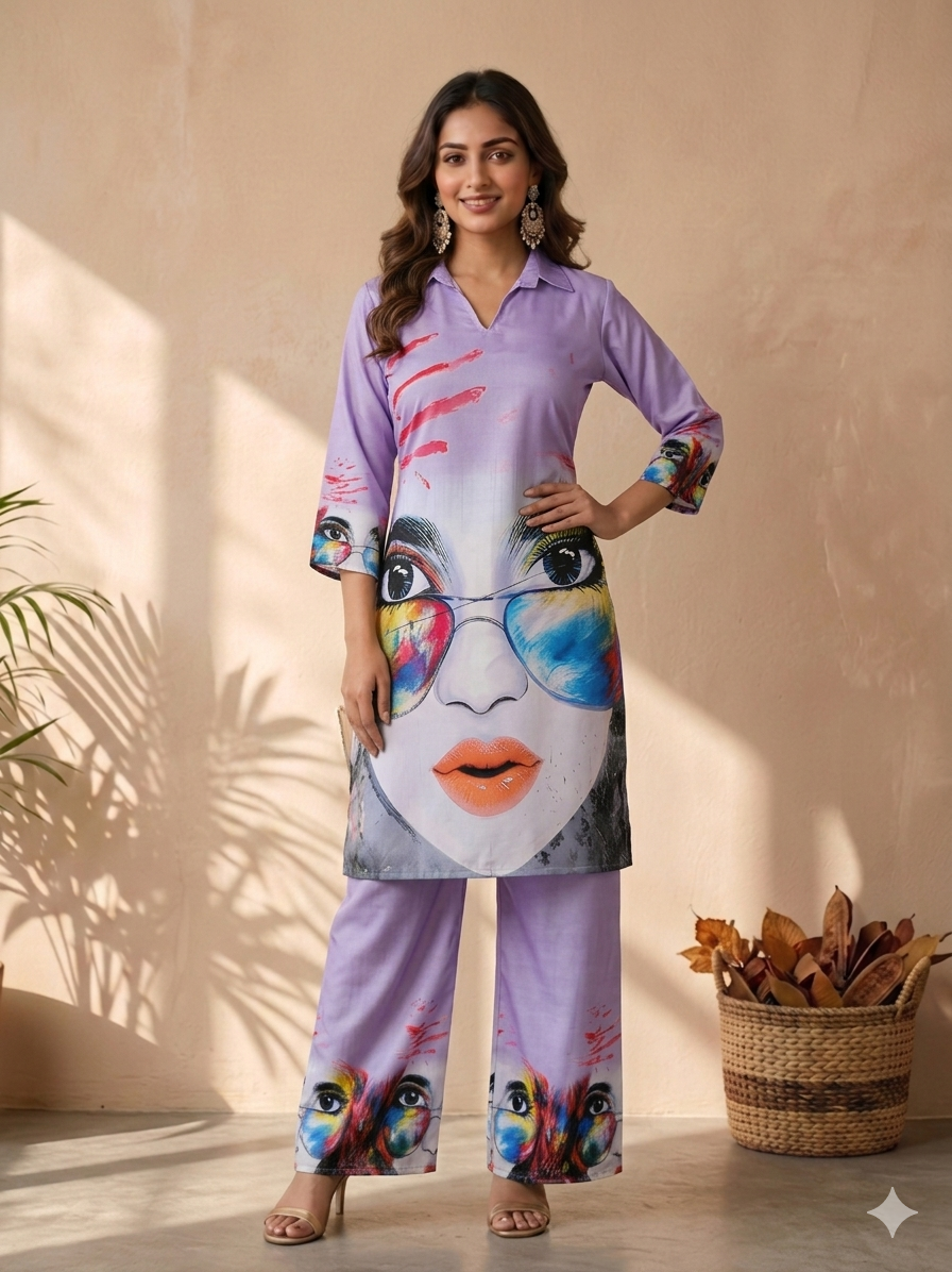 Inaayalina Lavender Digital Print Vatican Co-ord Set