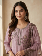 Inaayalina Lavender Roman Silk Embroidered Kurta Set