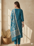 Inaayalina Navy Blue Premium Silk Kurta Set with Banarasi Dupatta