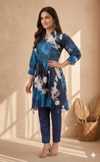 Inaayalina Navy Blue Floral Printed Co-ord Set
