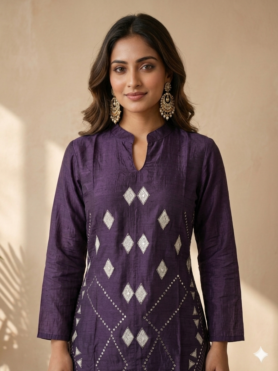 Inaayalina Wine Purple Printed Rayon Co-ord Set