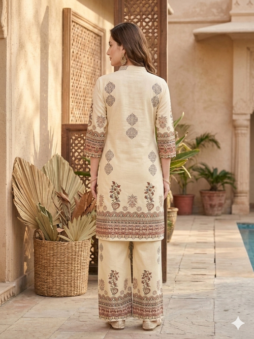 Inaayalina Cream Floral Printed Rayon Co-ord Set