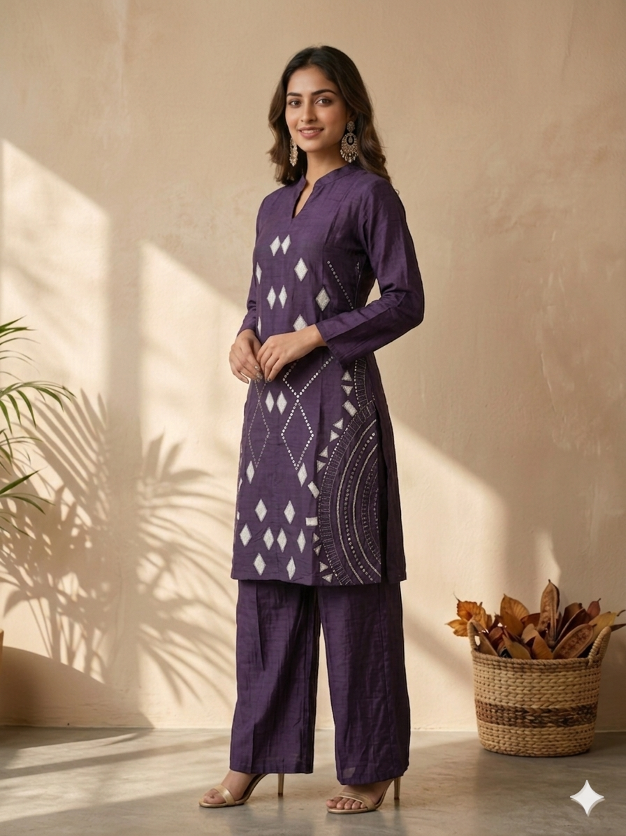 Inaayalina Wine Purple Printed Rayon Co-ord Set