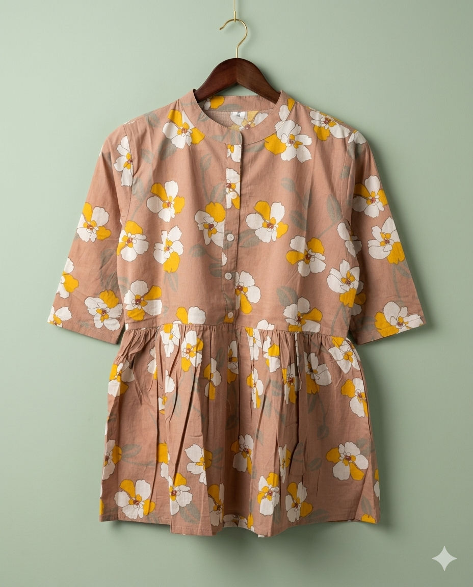 Inaayalina Peach Floral Printed Short Kurti