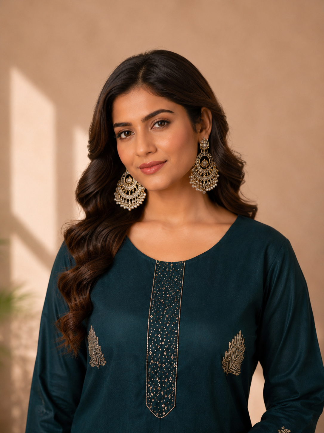Inaayalina Navy Blue Roman Silk Kurta Set with Organza Dupatta