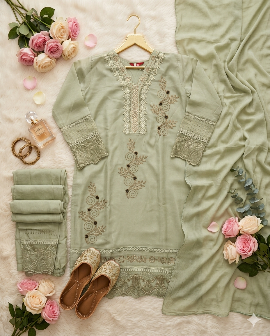 Inaayalina Brown Embroidered Pakistani Kurta Set